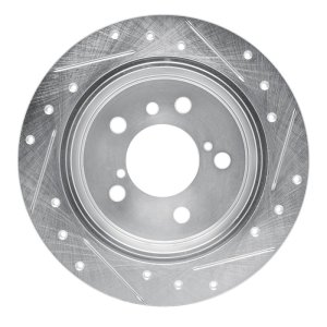 Lexus ES300 Brake Rotor (1) - Rear Left - R1 Concepts - Drilled & Slotted - Silver - `92-`03